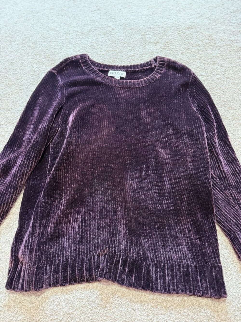 Orvis Chenille Women’s Plum Purple Pull Over Sweater Super Soft Stretch Size XL